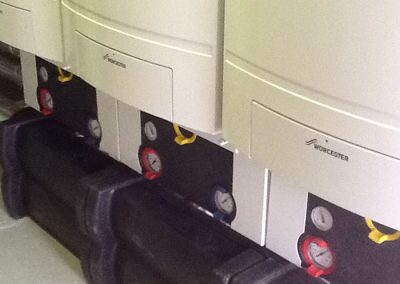 Three new Worcester commercial boilers fitted in boiler room